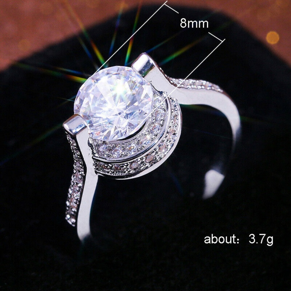 Delicate 925 Silver Round White Sapphire Ring New - Picture 3 of 5